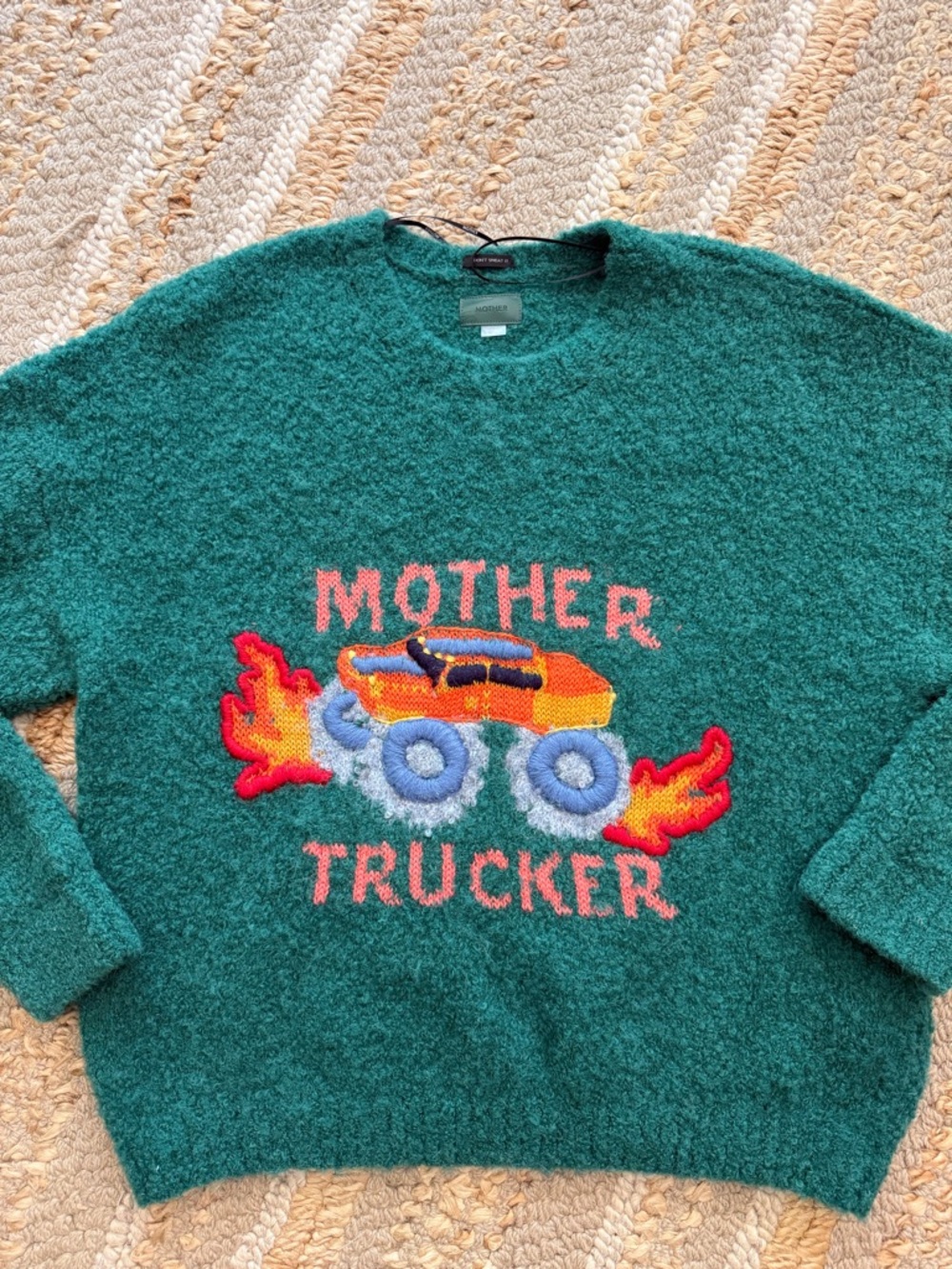 Green 'Mother Trucker' Graphic Sweater